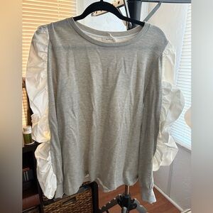 NWT Anthropologie brand Pleione mixed media terry top with shirred sleeves